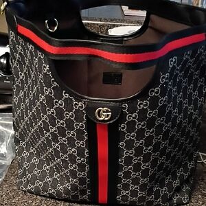 Source Unknown Black and Red Patterned Tote Bag